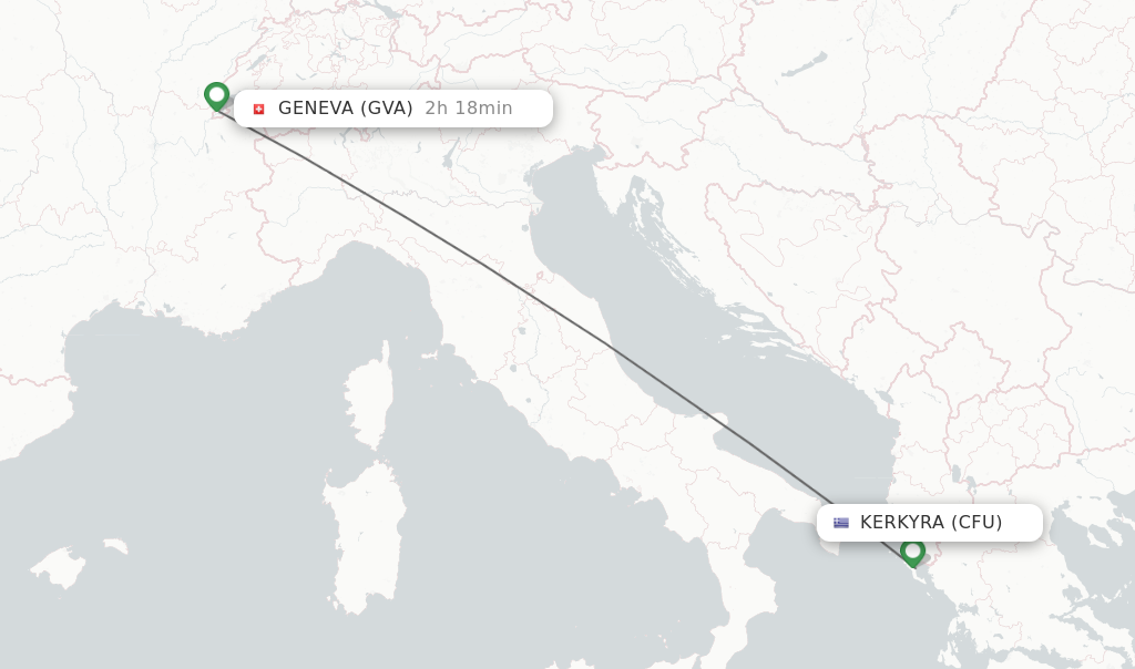 Flights from Kerkyra to Geneva route map