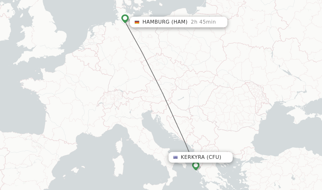 Flights from Kerkyra to Hamburg route map
