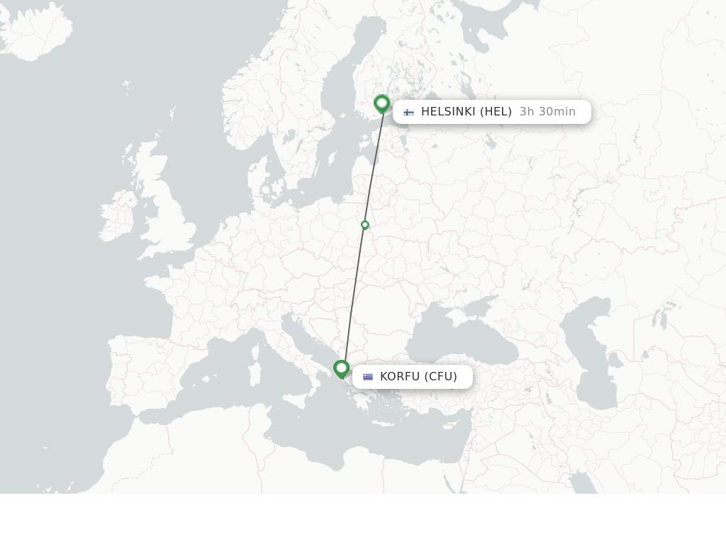 Flights from Kerkyra to Helsinki route map