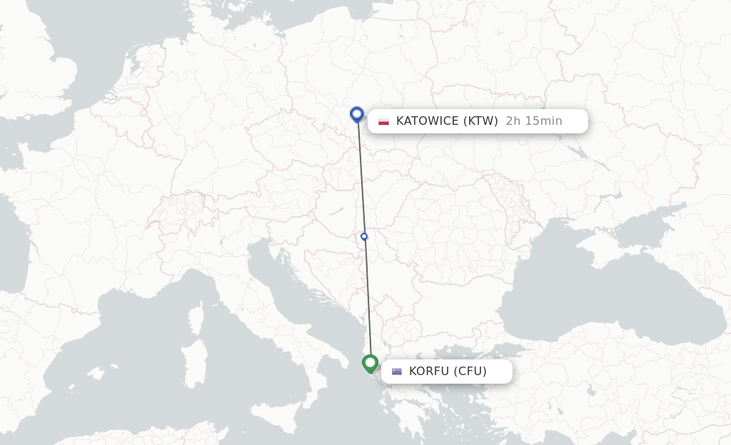 Flights from Kerkyra to Katowice route map