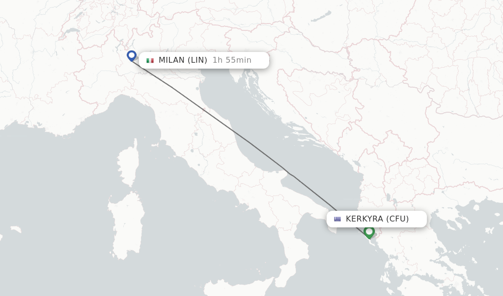 Flights from Kerkyra to Milan route map