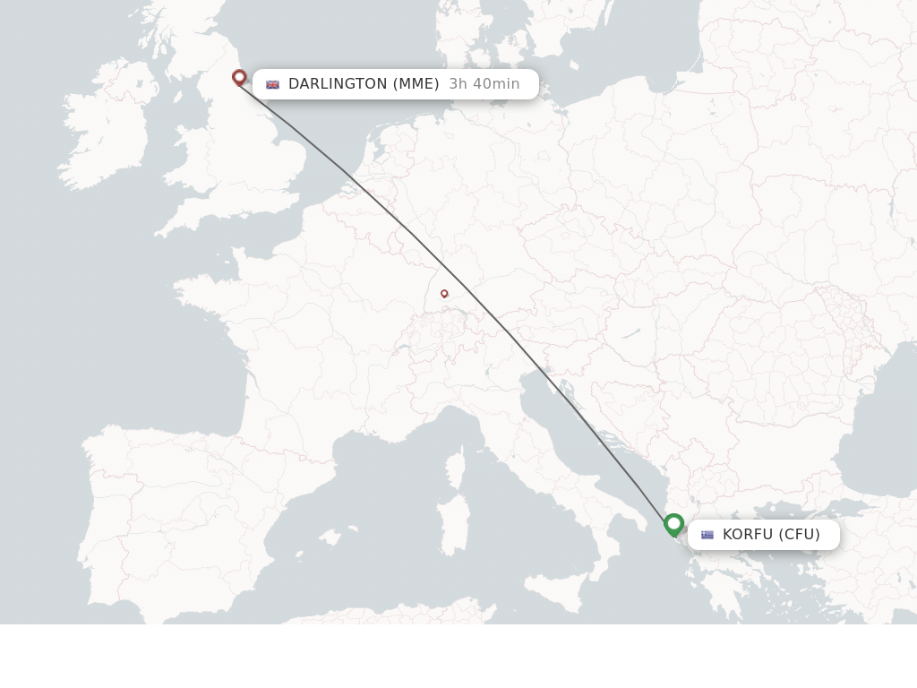 Flights from Durham Tees Valley to Kerkyra route map