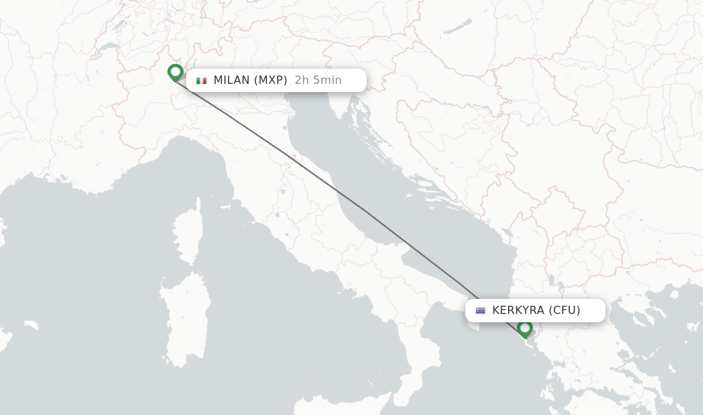 Flights from Kerkyra to Milan route map