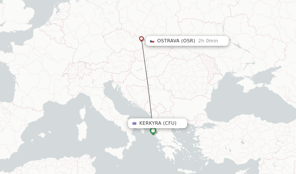 Flights from Kerkyra to Ostrava route map