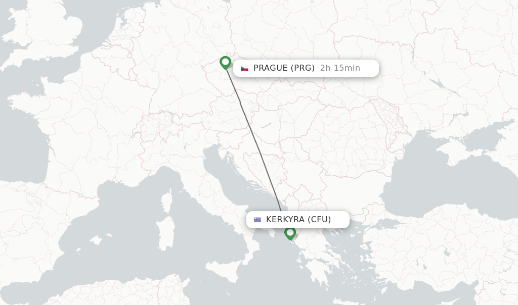 Flights from Kerkyra to Prague route map