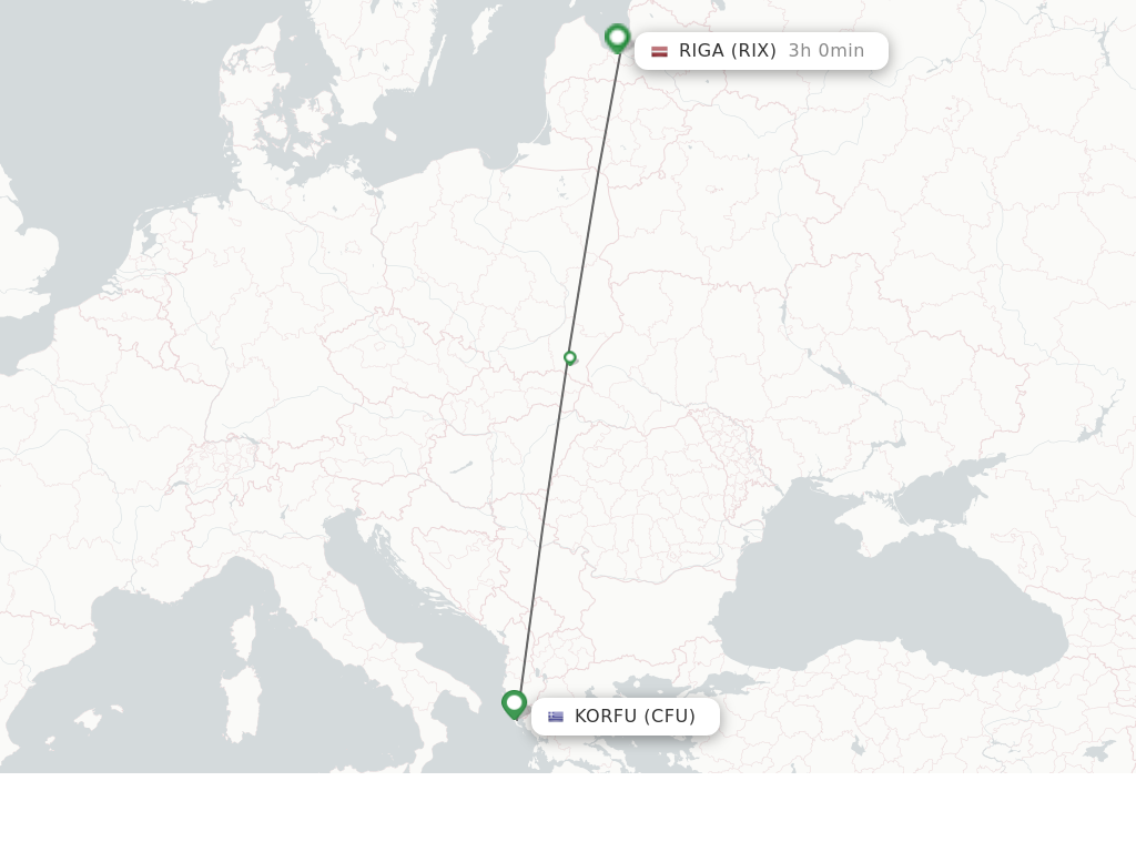 Flights from Kerkyra to Riga route map