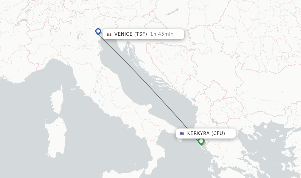 Flights from Kerkyra to Venice route map