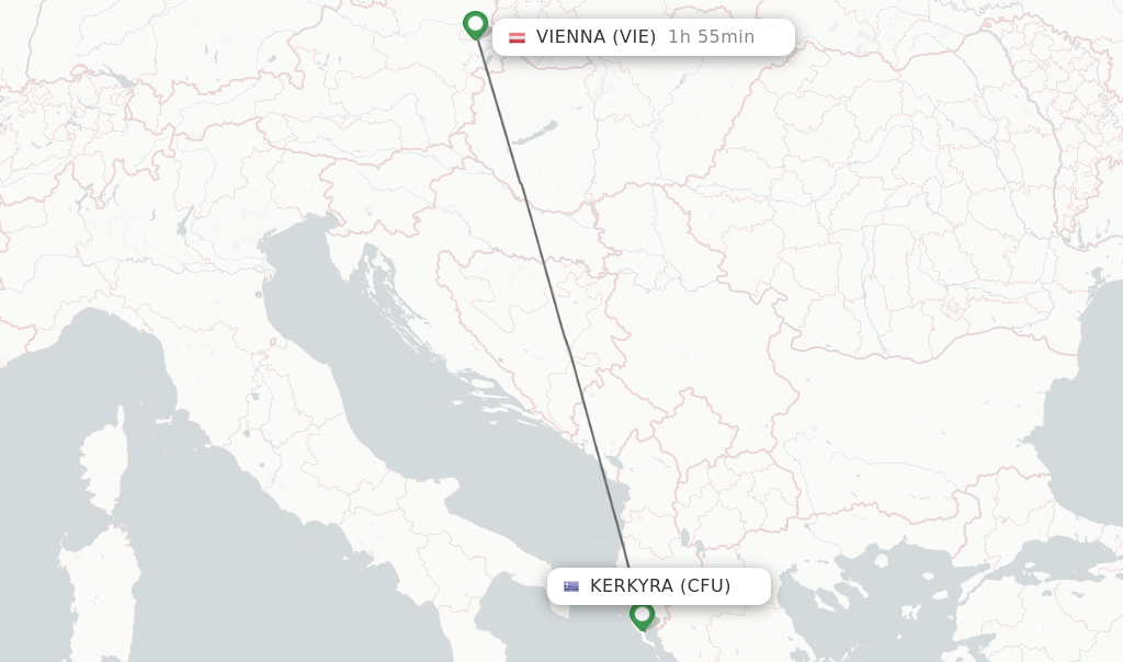 Flights from Kerkyra to Vienna route map