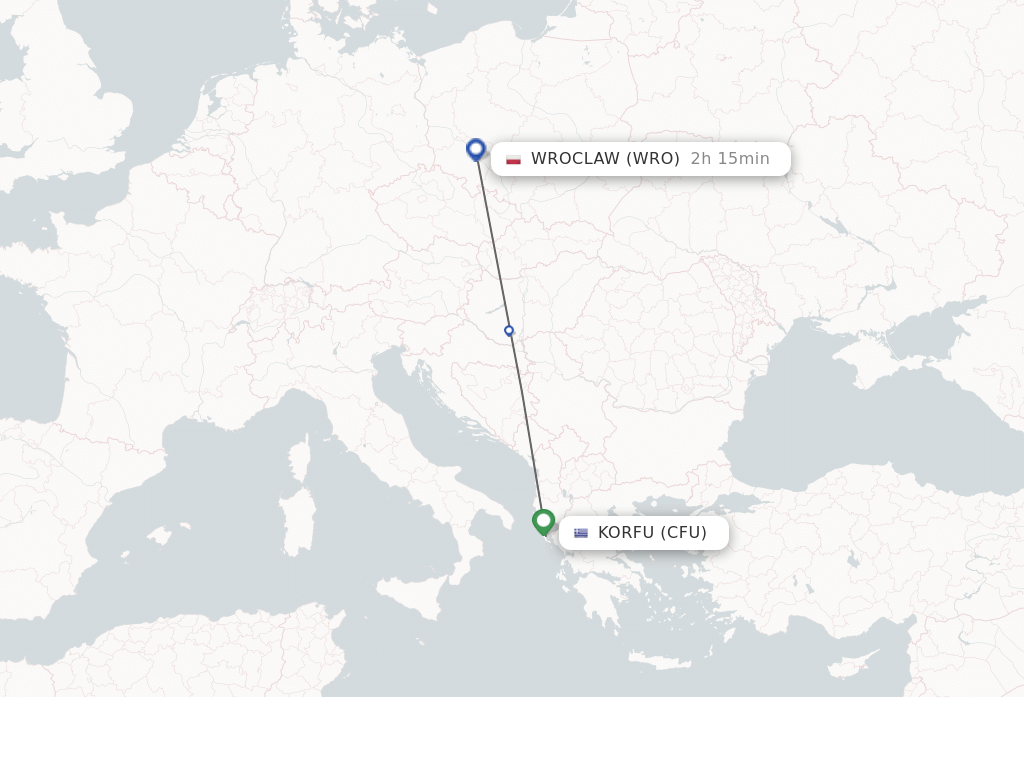 Flights from Wroclaw to Kerkyra route map