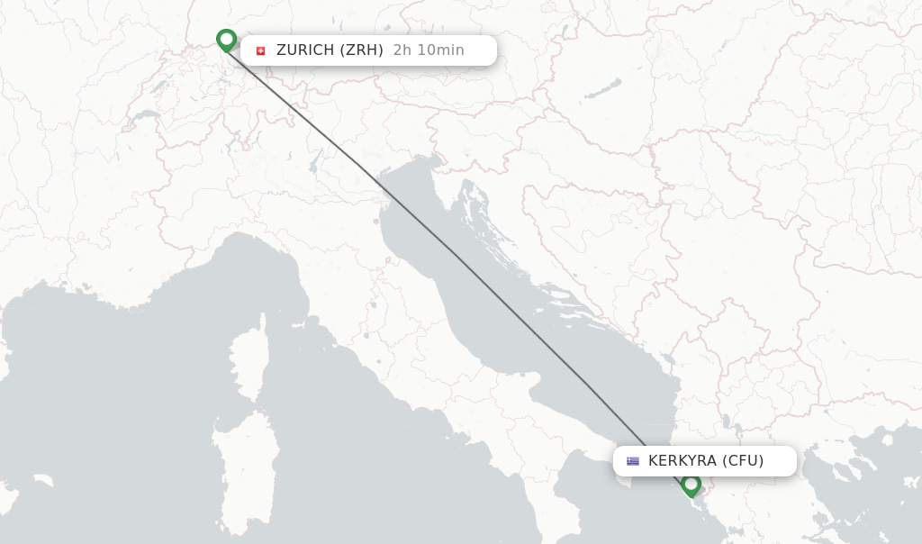 Flights from Kerkyra to Zurich route map
