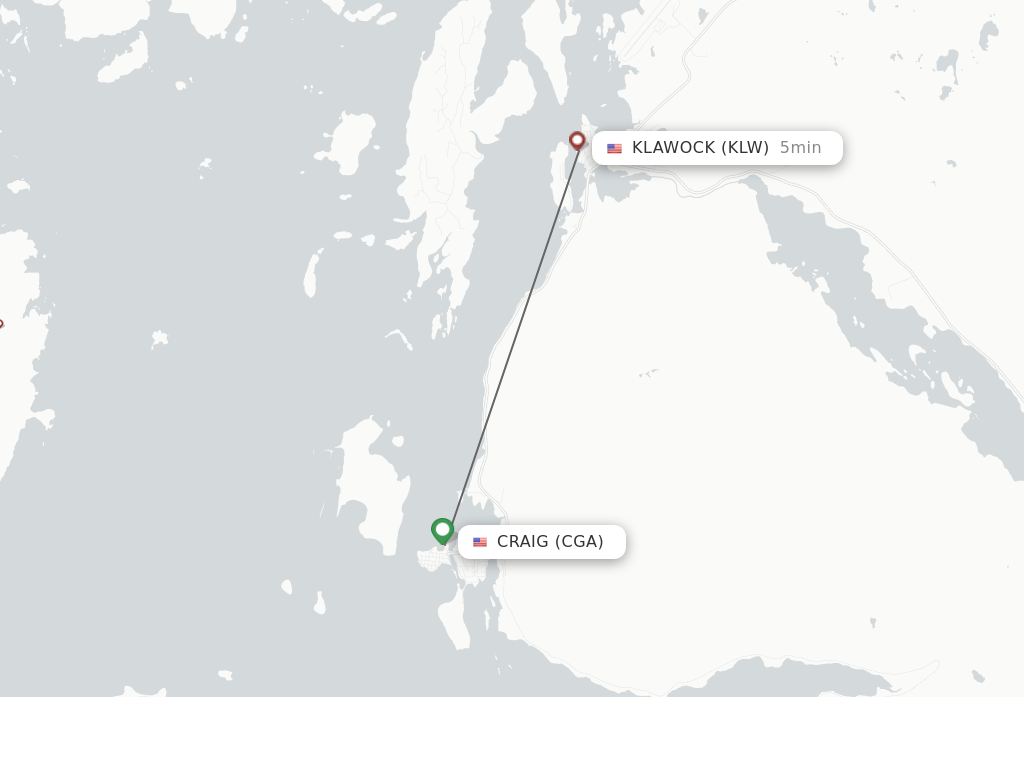 Flights from Craig to Klawock route map