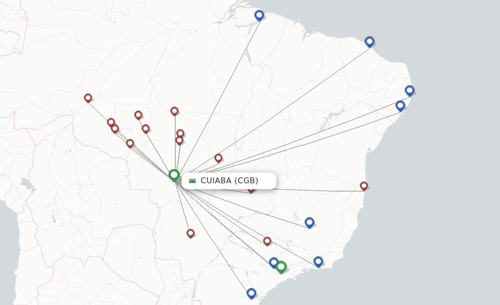 Route map with flights from Cuiaba with Azul
