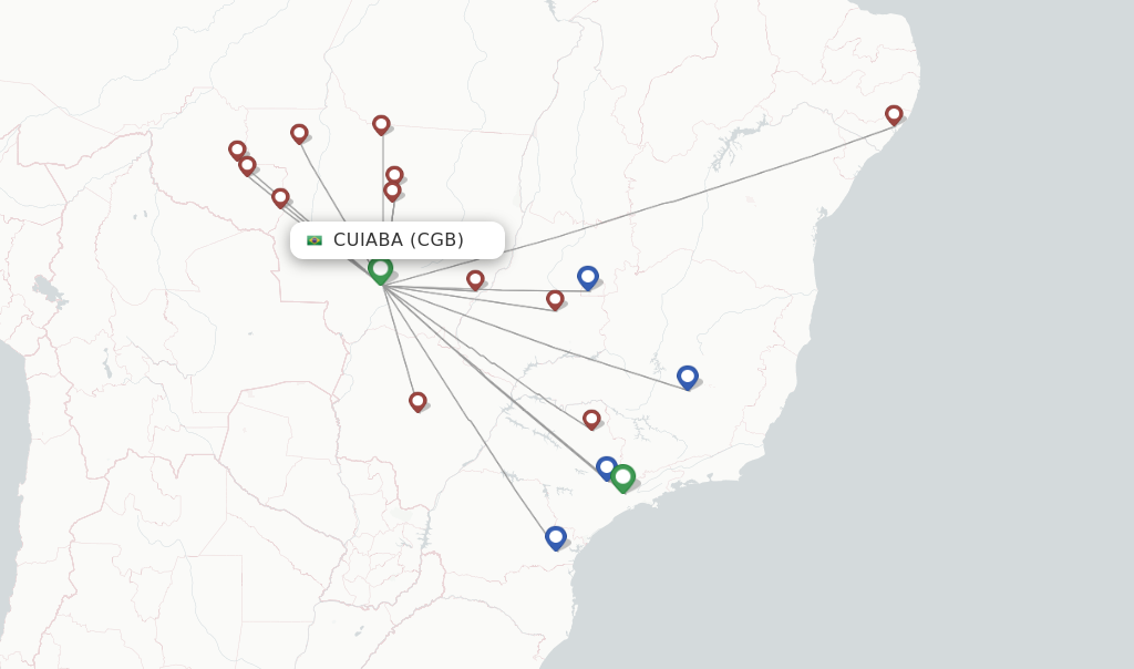 Route map with flights from Cuiaba with Azul