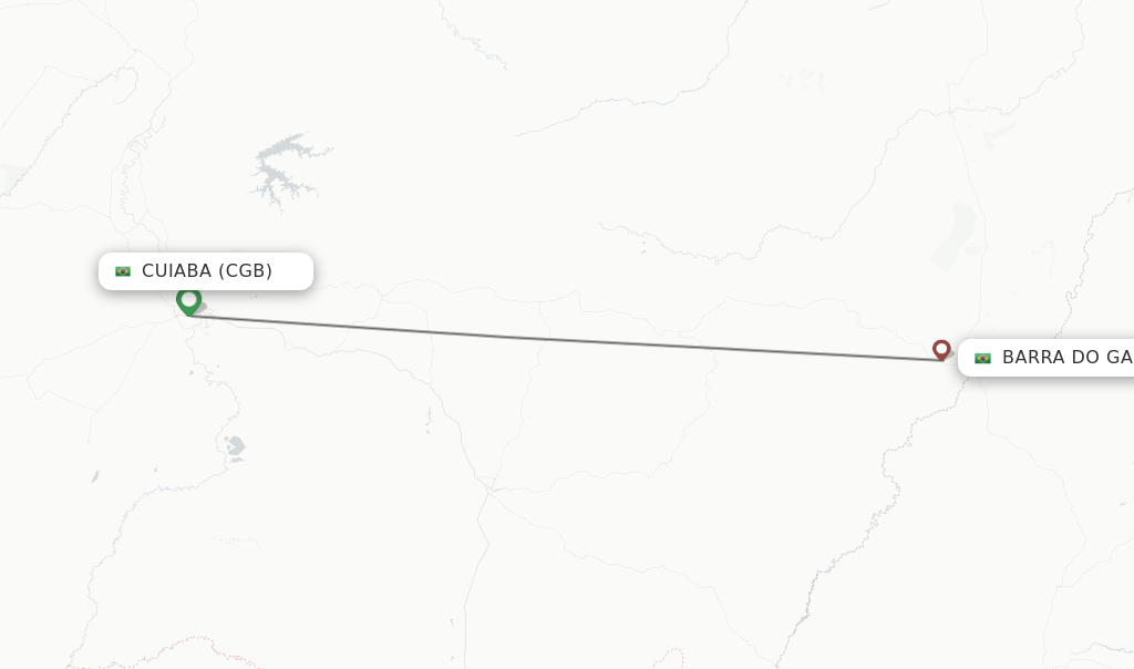Flights from Cuiaba to Barra Do Garcas route map