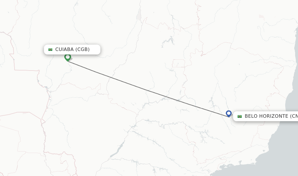 Flights from Cuiaba to Belo Horizonte route map