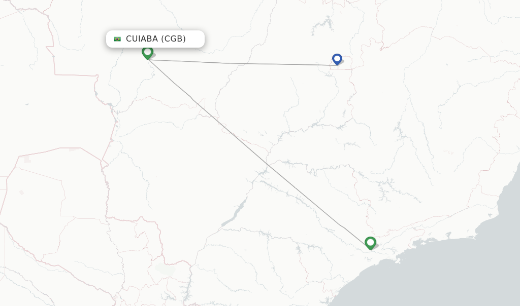 Route map with flights from Cuiaba with Gol