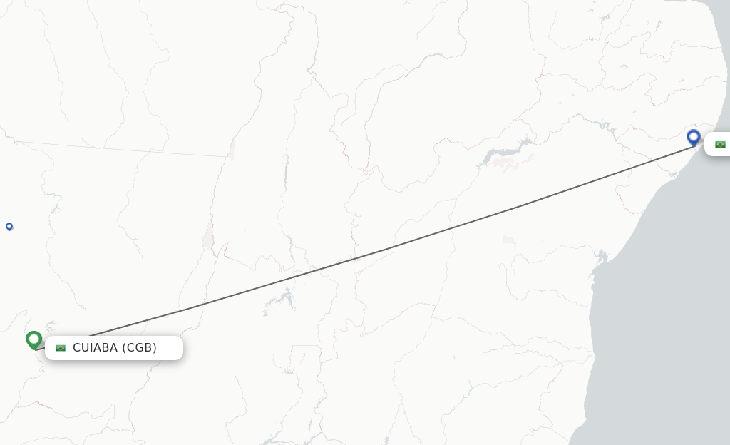 Flights from Cuiaba to Maceio route map