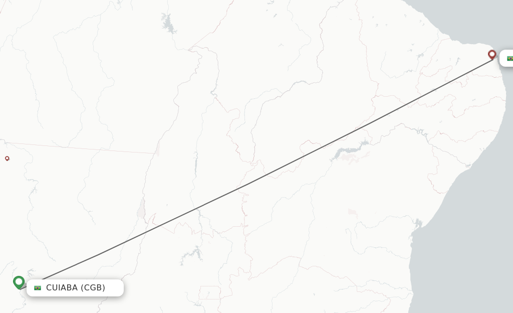 Flights from Cuiaba to Natal route map