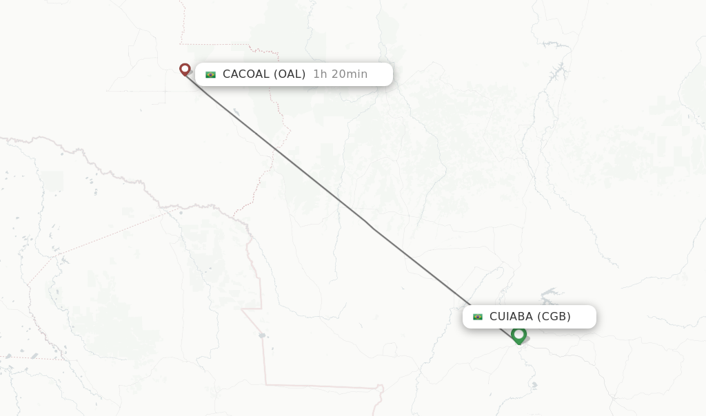 Flights from Cuiaba to Cacoal route map