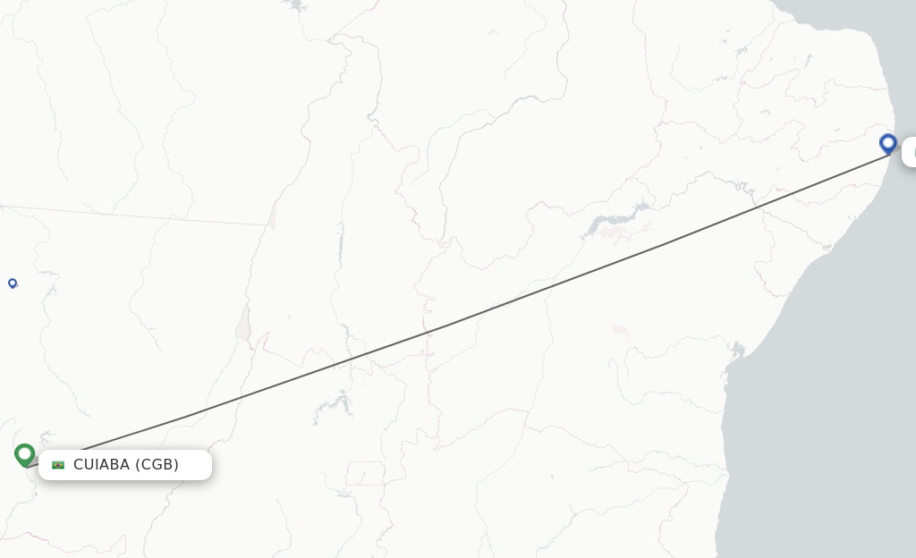 Flights from Cuiaba to Recife route map
