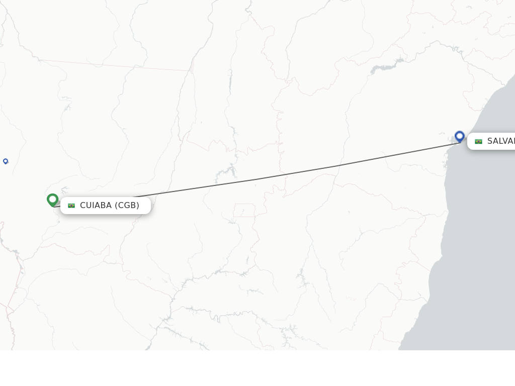 Flights from Salvador to Cuiaba route map