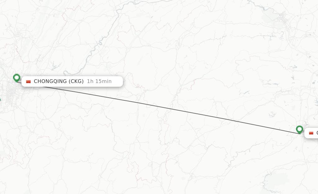 Flights from Chongqing to Changde route map