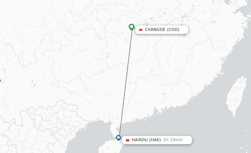 Flights from Changde to Haikou route map