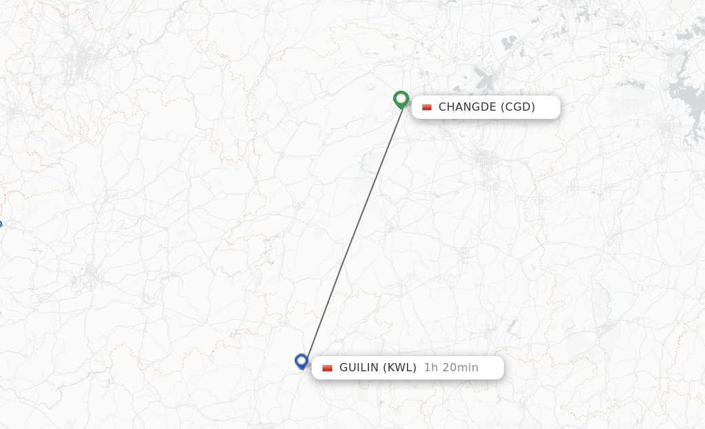 Flights from Changde to Guilin route map