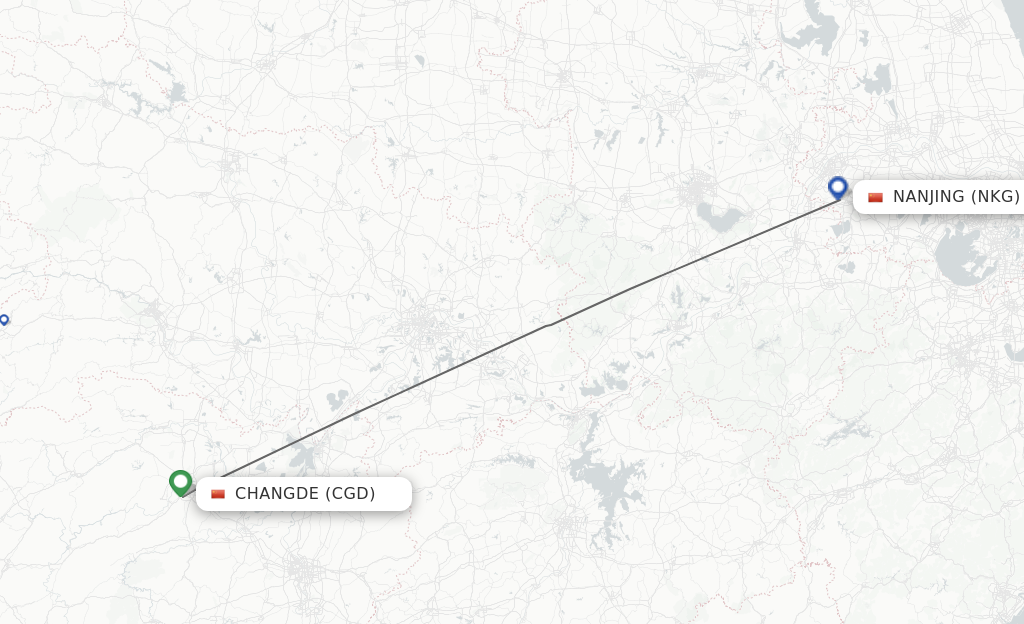 Flights from Changde to Nanjing route map
