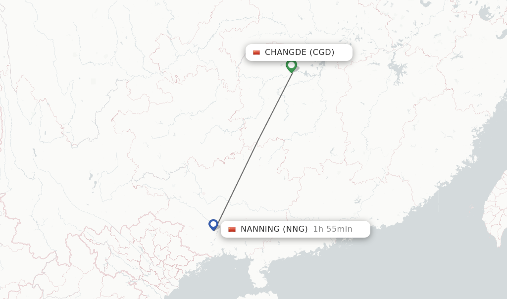 Flights from Changde to Nanning route map