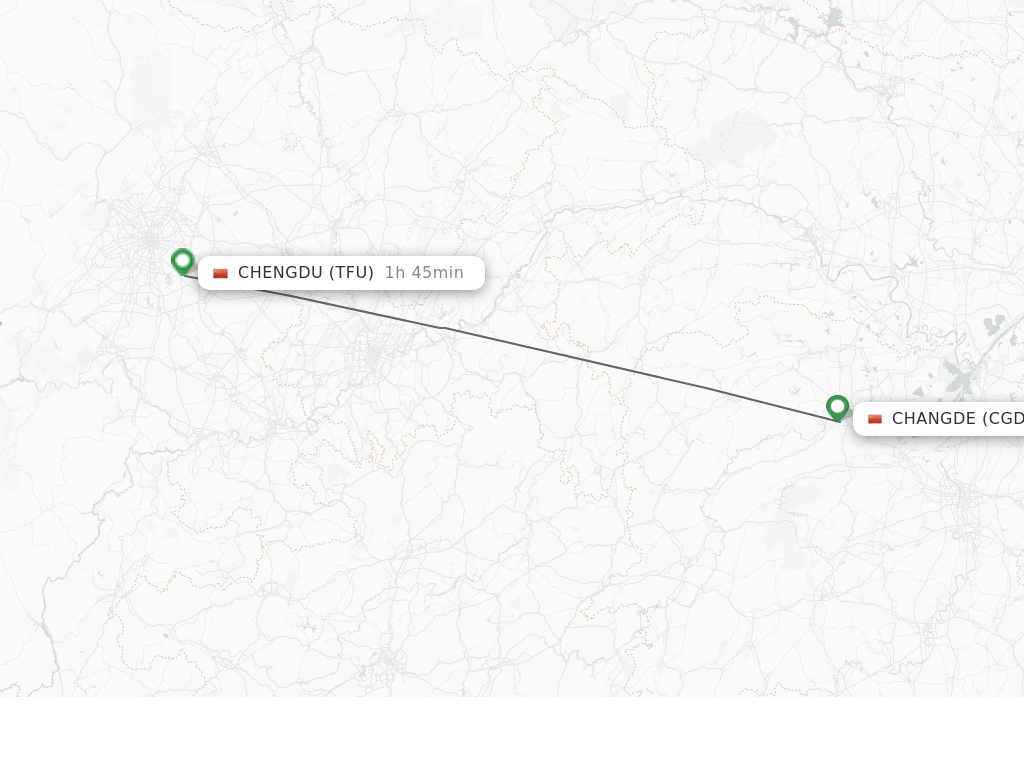 Flights from Changde to Chengdu route map