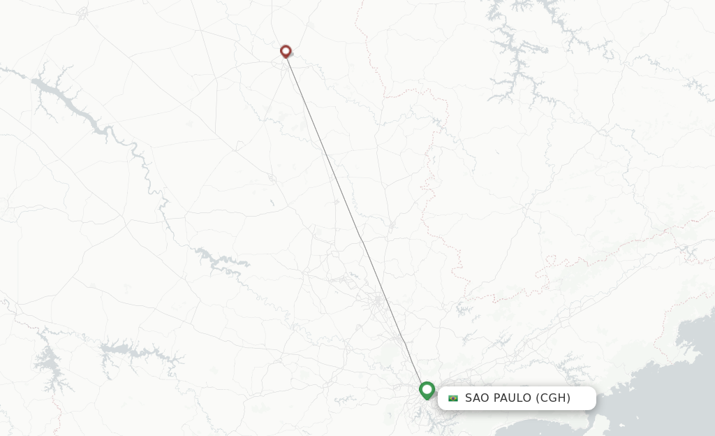 Route map with flights from Sao Paulo with Passaredo