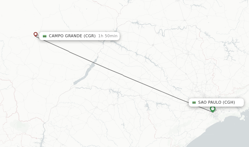 Flights from Sao Paulo to Campo Grande route map