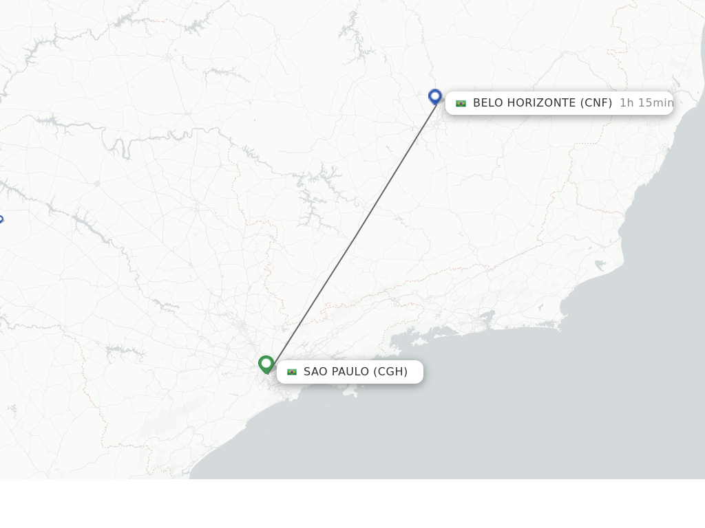 Flights from Sao Paulo to Belo Horizonte route map