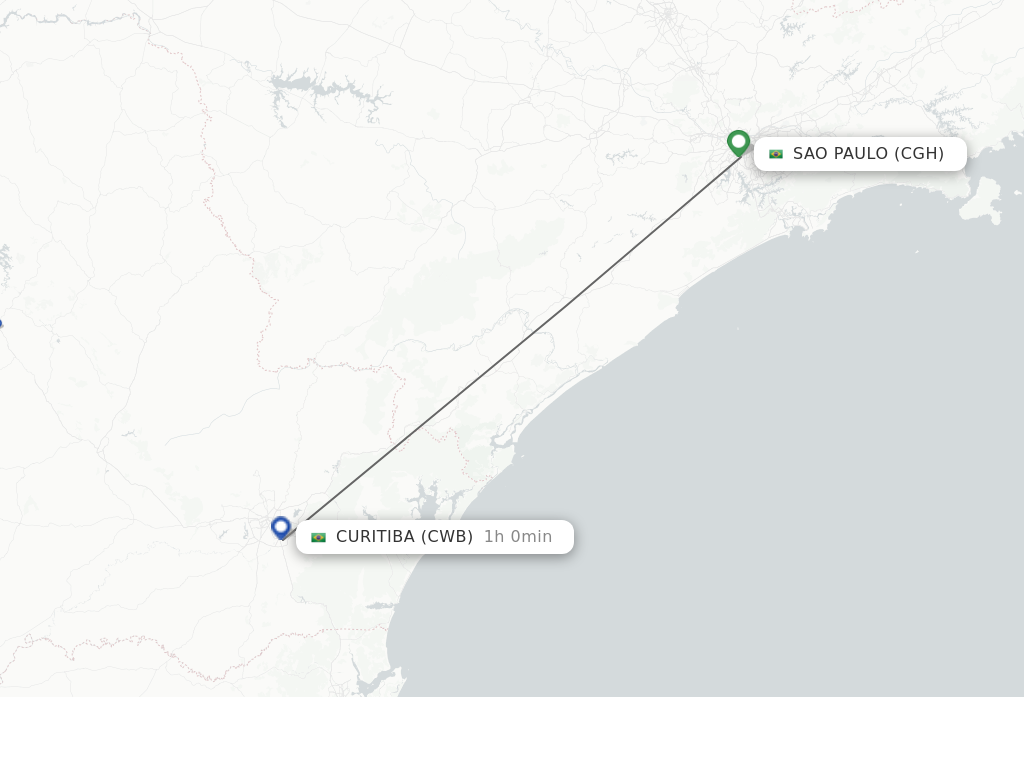 Flights from Sao Paulo to Curitiba route map