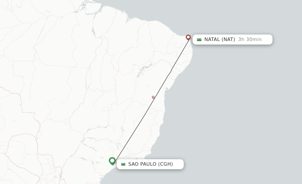 Flights from Sao Paulo to Natal route map