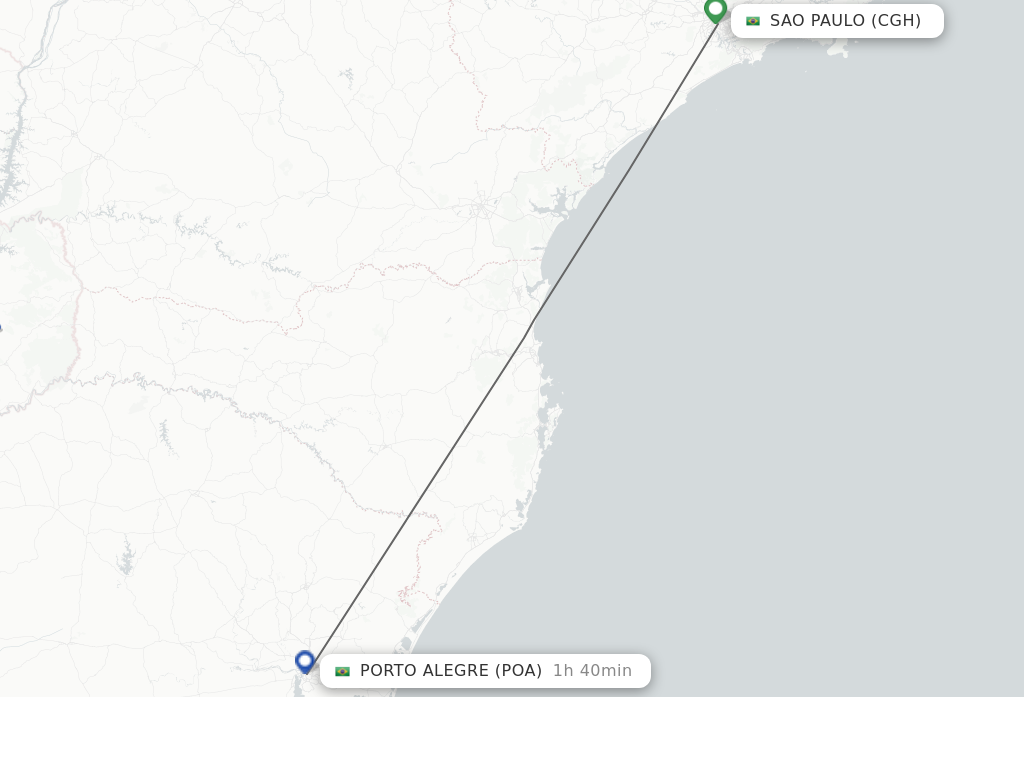 Flights from Sao Paulo to Porto Alegre route map