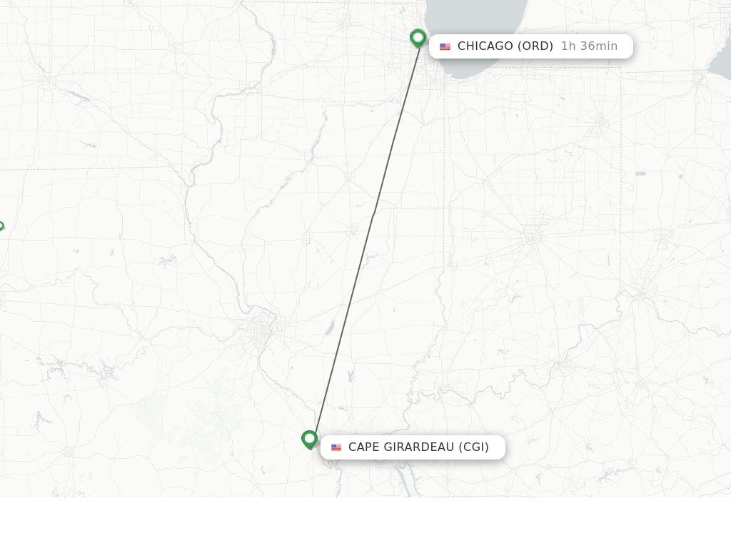 Flights from Cape Girardeau to Chicago route map
