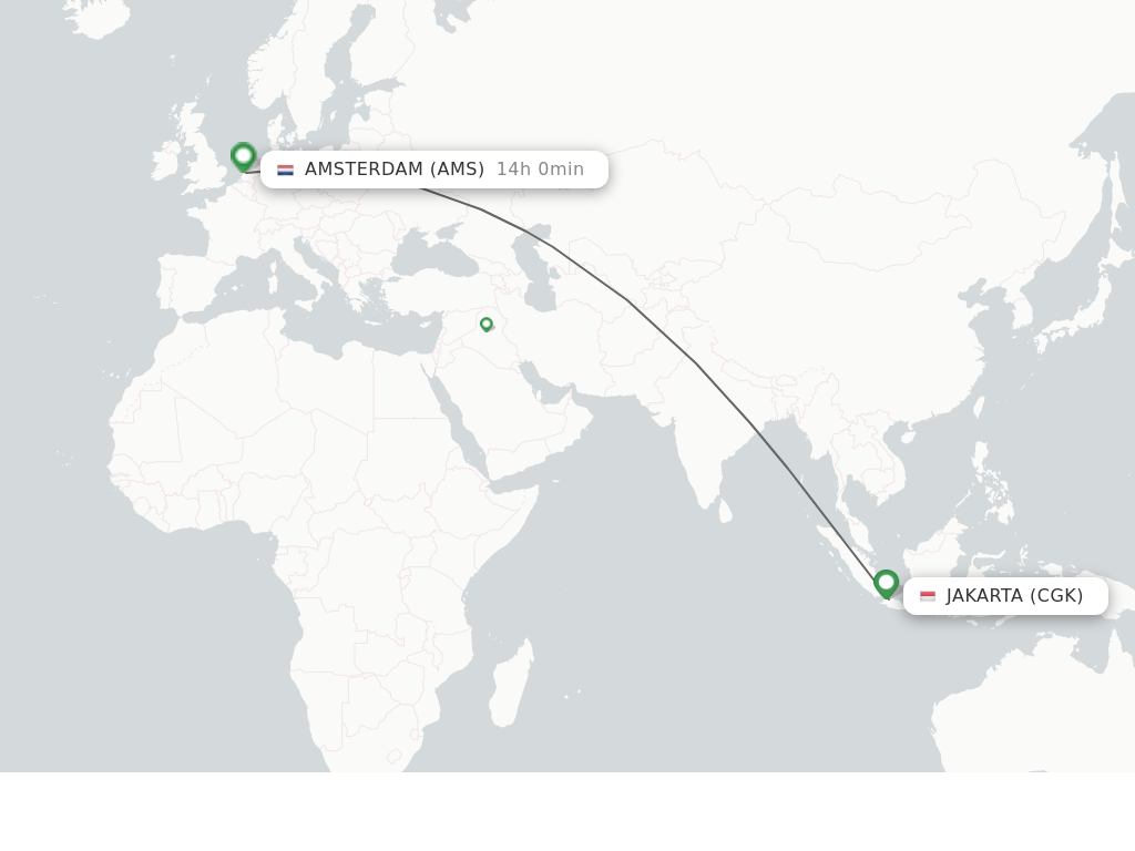 Flights from Jakarta to Amsterdam route map
