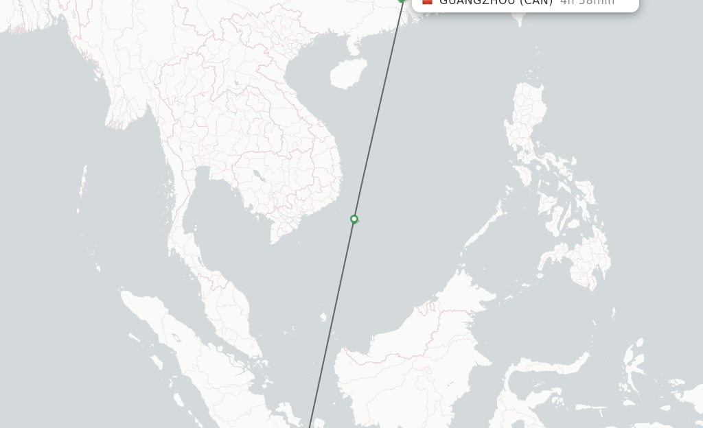Flights from Jakarta to Guangzhou route map