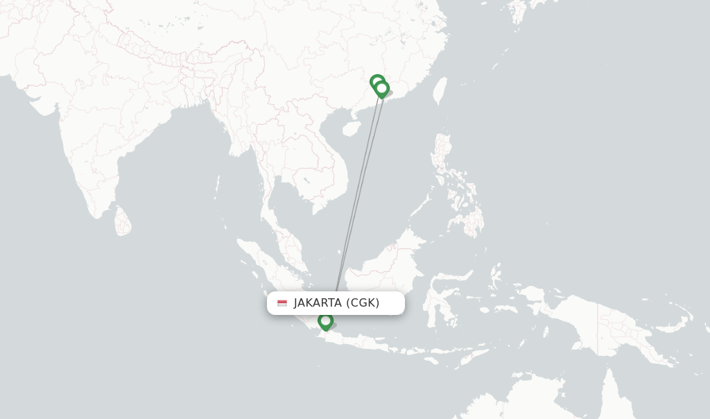 Route map with flights from Jakarta with China Southern
