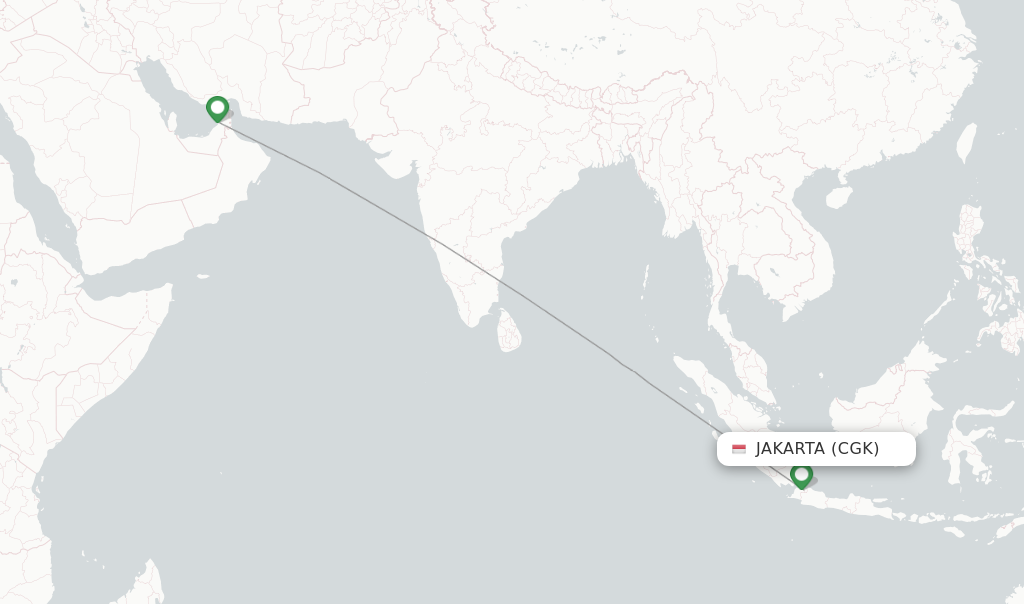 Route map with flights from Jakarta with Emirates