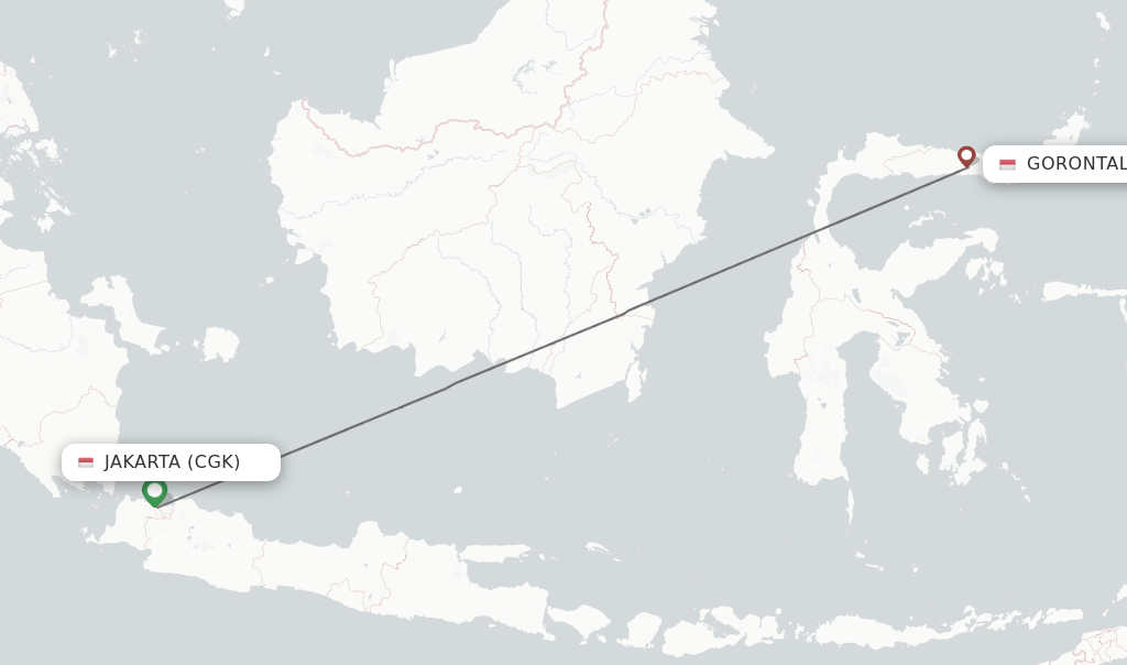 Flights from Jakarta to Gorontalo route map