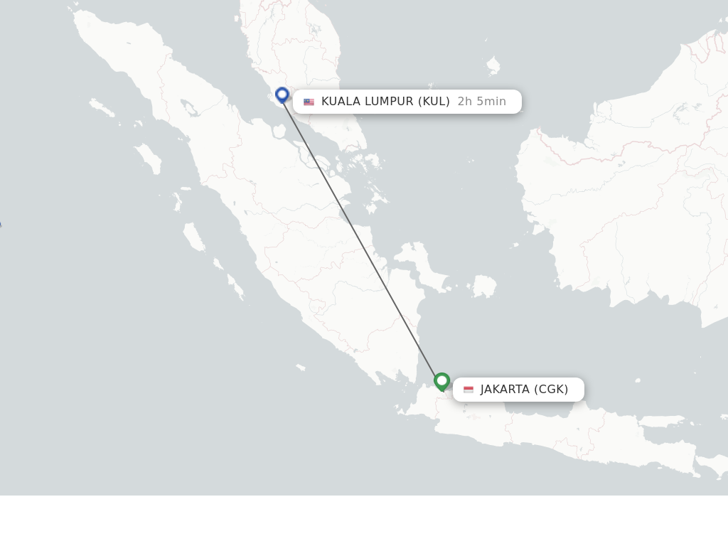 Flights from Jakarta to Kuala Lumpur route map