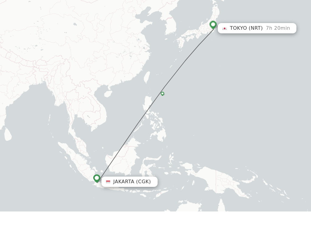 Flights from Tokyo to Jakarta route map