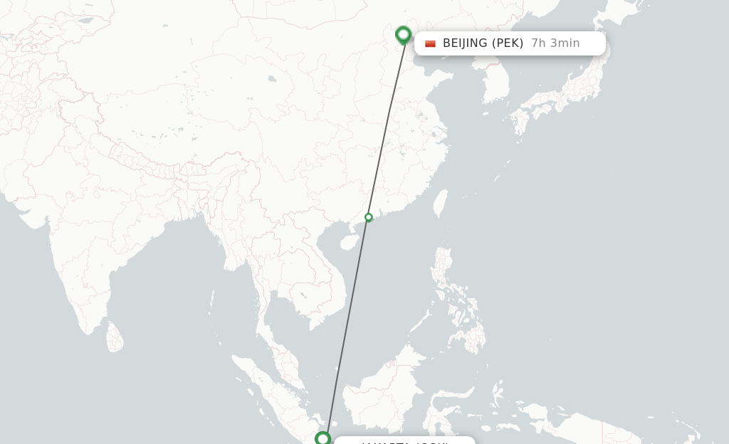 Flights from Jakarta to Beijing route map