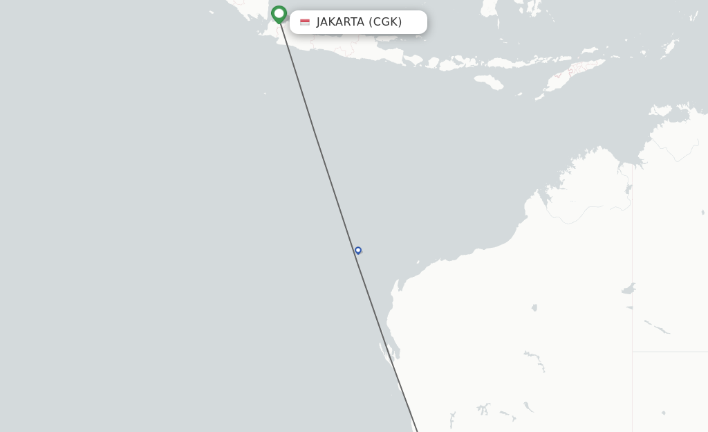 Flights from Jakarta to Perth route map