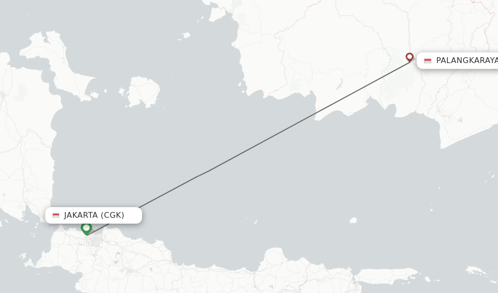 Flights from Jakarta to Palangkaraya route map