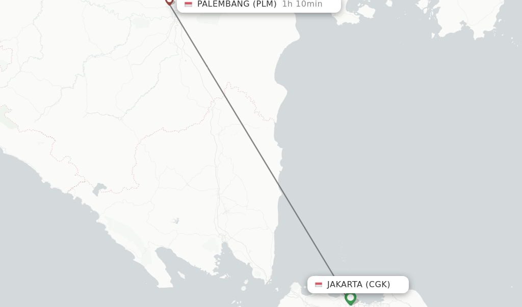 Flights from Jakarta to Palembang route map