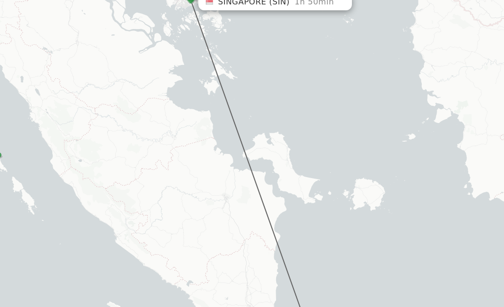 Flights from Jakarta to Singapore route map